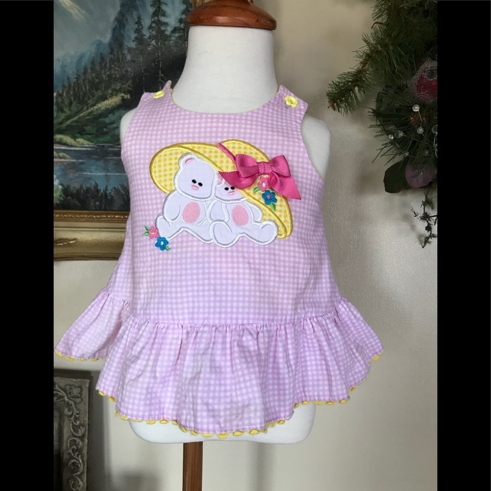 Baby Girl Pink Gingham Bear 2-piece Dress